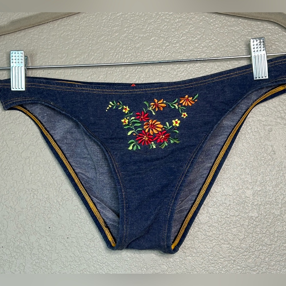 ESPRIT Bikini Bottom Y2K Blue Floral Bathing Suit Swim Summer Beach BOHO
